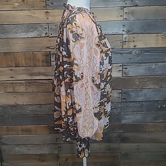 Anthropologie O.P.T. Black Pink Floral Sheer Long Sleeve Smocked top SZ M - Picture 8 of 9